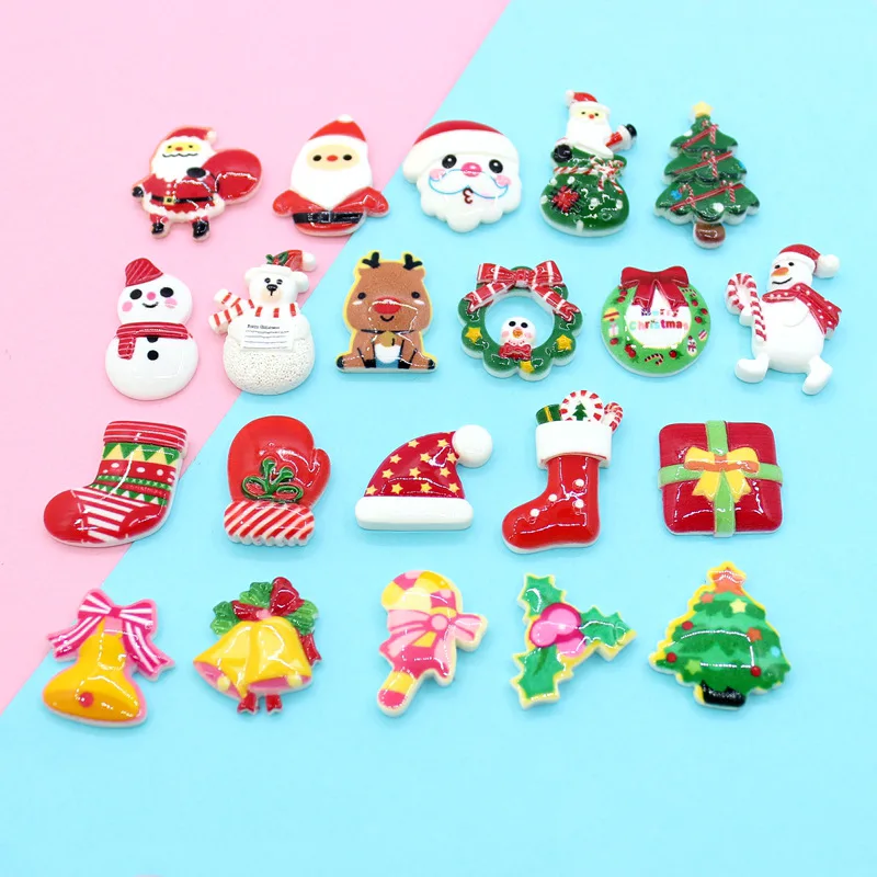 10/20pcs Christmas Tree Shoes Snowman Gift Resin Charm Cartoon DIY Flatback Cabochon DIY Phone Case Decoration