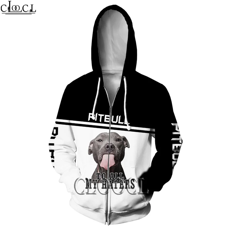 HX Animal Pitbull To Haters 3D Print Hoodies Pullover Men Women New Fashion Casual Harajuku Zipper Hoodie Hoody Tops