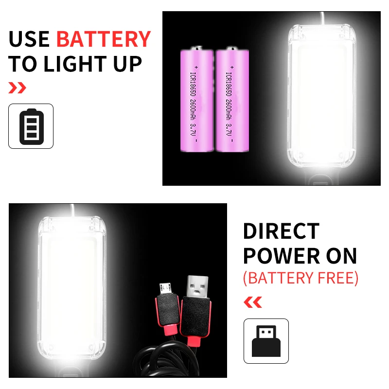 USB Recarregável COB Work Light Lanterna poderosa Tocha Lâmpada da lanterna com gancho magnético Manutenção de trabalho da barraca de acampamento