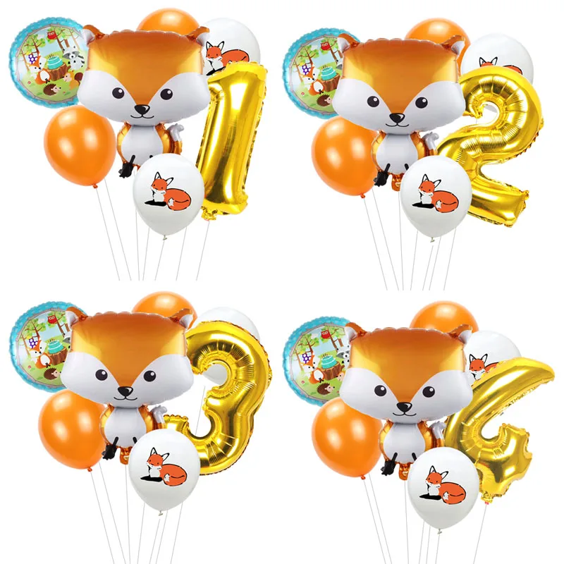 7pcs/lot Fox Balloons with Animal Latex Balloon Number Baby Shower Globos Children Birthday Party Decorations kids