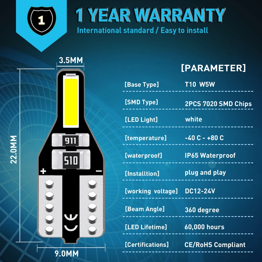 10x 5w5 LED Auto Lamp Canbus Car Interior Light W5W T10 Bulb for Chevrolet Niva Cruze Lacetti Aveo Volvo XC60 XC90 XC70 S60 S80