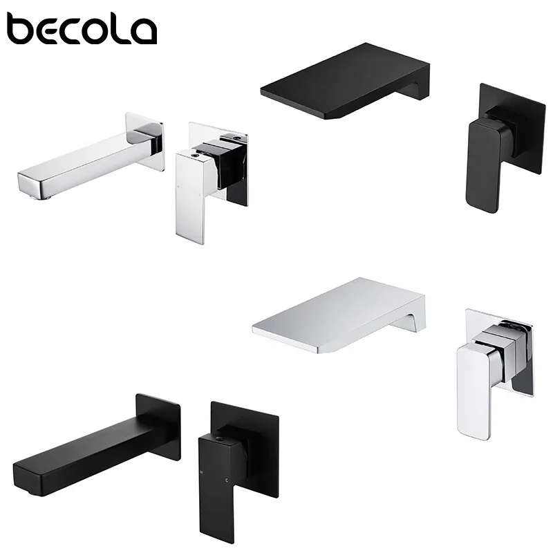 Becola Bright Chrome Bathroom Waterfall Basin Mixer Faucet Single Lever Wall Mounted Washing Basin Taps Waterfall Bath Mixer Tap