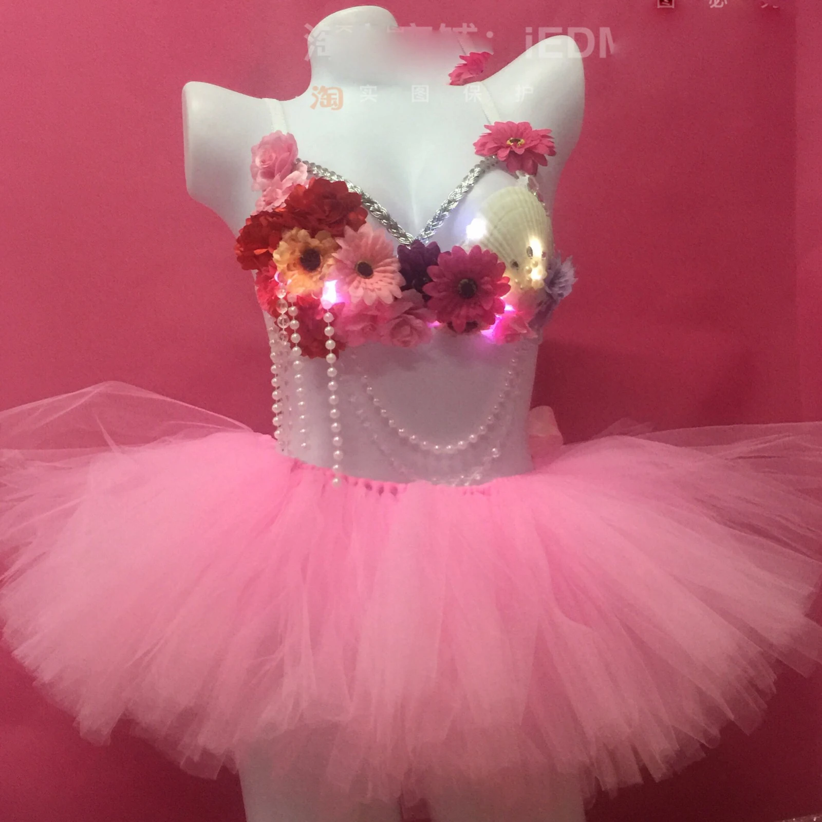 Sexy  edm luminous bra luminous skirt led jump di rave bra tutu shell flower suit costume