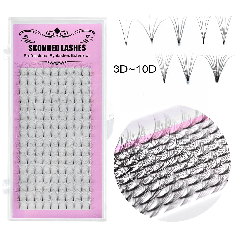 SKONHED 16แถว3D ~ 10D รัสเซีย Premade ปริมาณแฟน Eyelashes Extension ความร้อน Bonded Faux Mink Lash ธรรมชาติยาว C curl 0.07 Thic