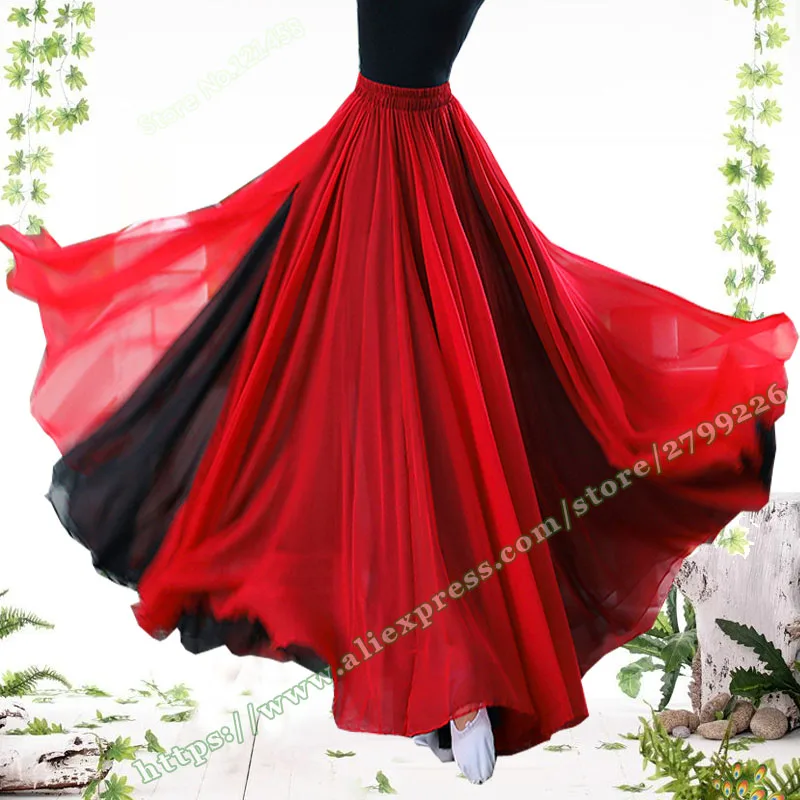 2022 Summer Bohemia Double Chiffon 720 Degree Big swing Hem Dance Female Elegant Split Tiansi Fairy Long Maxi Skirts for Womens