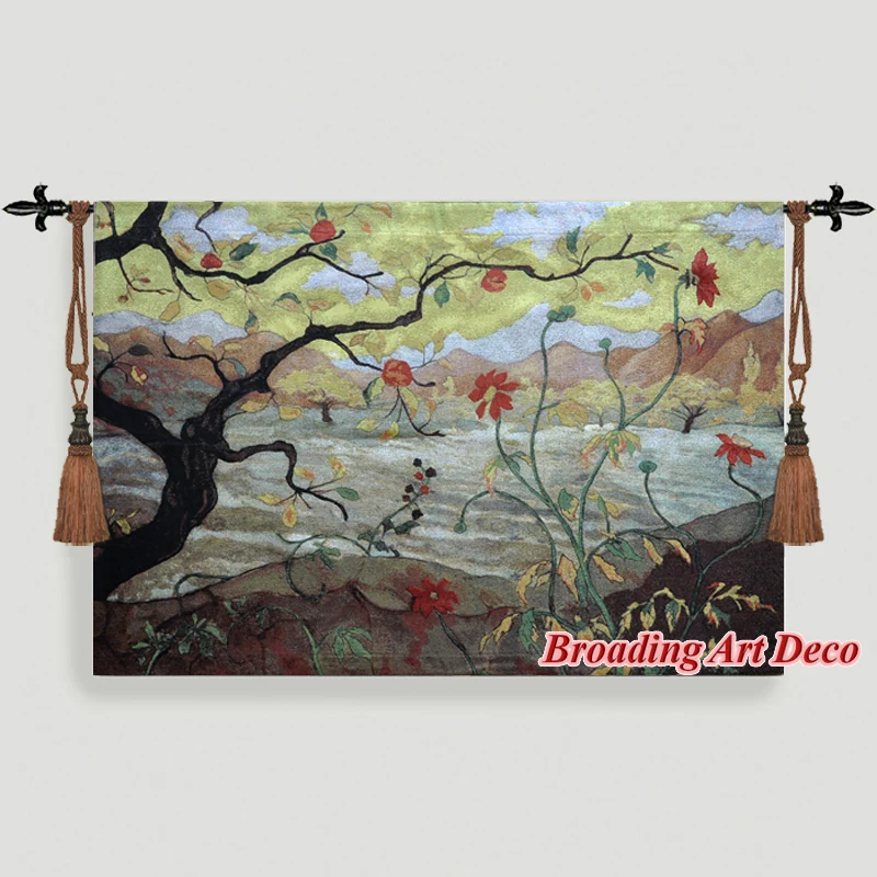 Apple Tree Jacquard Weave Art Tapestry Wall Hanging Gobelin Home Textile Decoration  Aubusson Cotton 100% Big Size 139x96cm