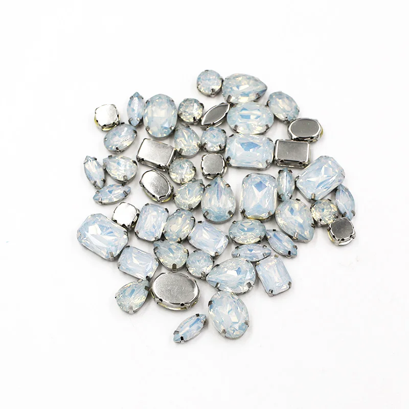 New 50pcs / bag mixed shape resin White rhinestones faltback sew on rhinestone clothing earrings necklace accessories