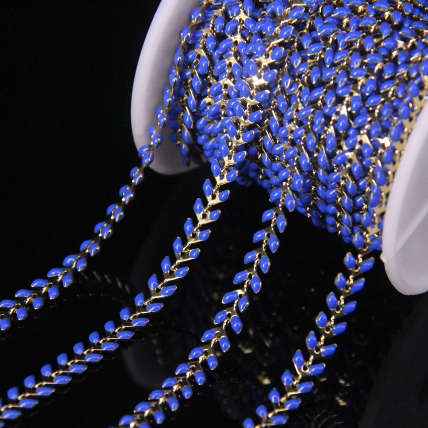 

5Meter Lapis Blue Enamel Fishbone Beaded Copper Chains,Plated Gold Lampwork Chevron Link Rosary Chain Necklace Jewelry Bulk