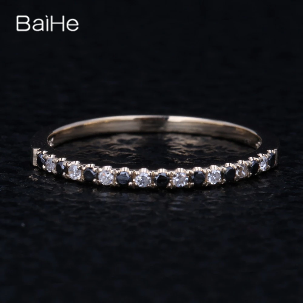 

BAIHE Solid 14K Yellow Gold H/SI Natural Diamonds Black Diamonds Ring Men Women Gift Wedding Band Fine Jewelry Anillo Diamantes