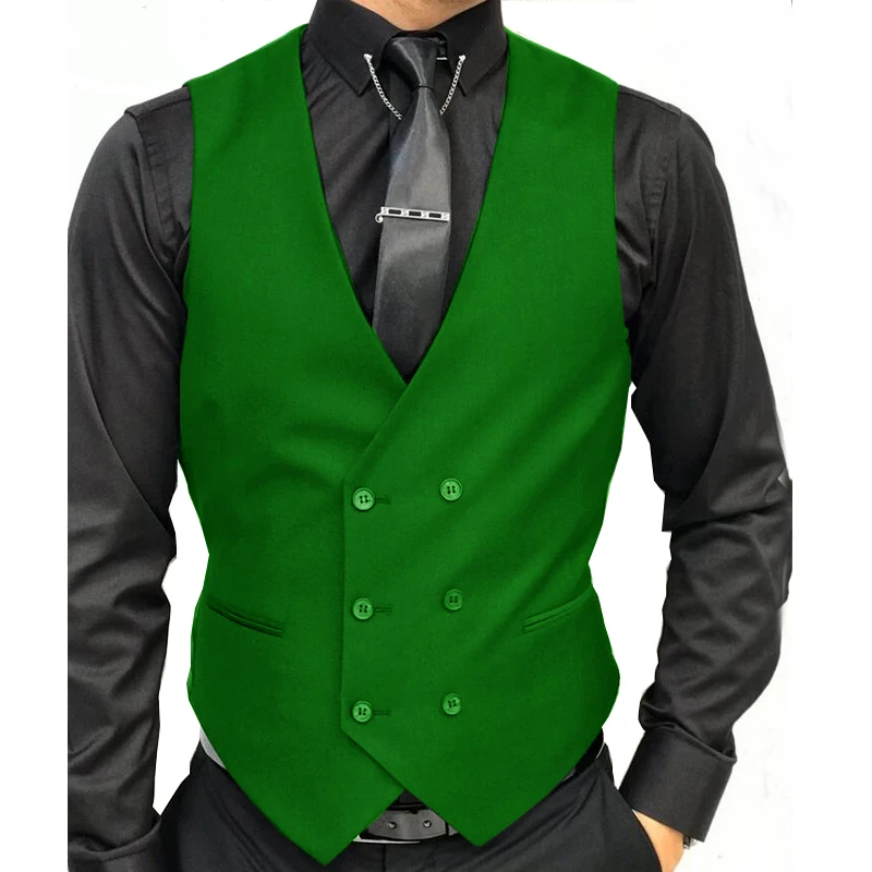 

Double Breasted Green Men Vest Suit Slim Fit Best Man Groom Wedding Fashion Waistcoat Formal Business Wear Sleeveless Jacket