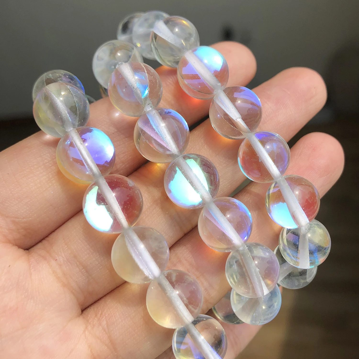 Matte Kristallglasperlen, gefrosteter Mondstein, glitzernd, rund, lose Perlen für die Schmuckherstellung, DIY-Halskette, Armband, 15 Zoll – Detail 9