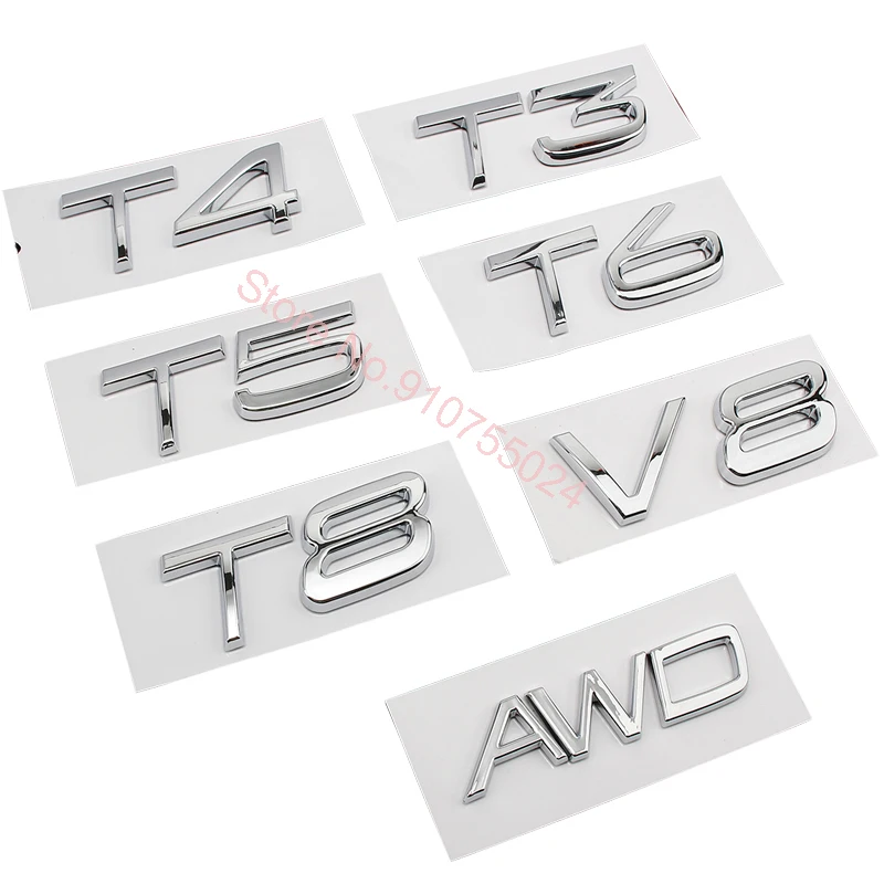 ABS Letters Numbers Emblem T0 T3 T4 T5 T6 T8 V8 AWD Trunk Lid Badge Decal Car Sticker for Glossy Black Matte Black Chrome