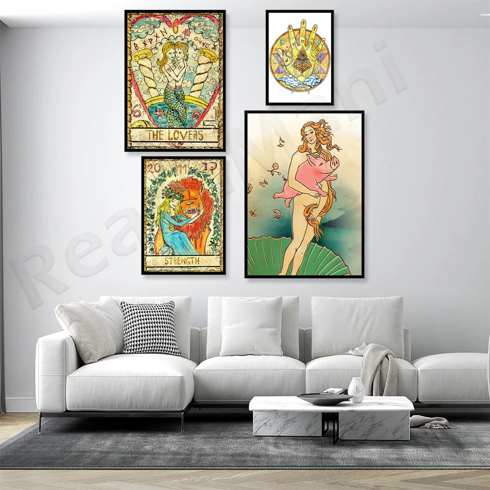 Motivation Freemasonry Mystic Magic Symbol, Motivation Power Lion Old Tarot Gorgeous Poster The Birth of Venus Glam Poster