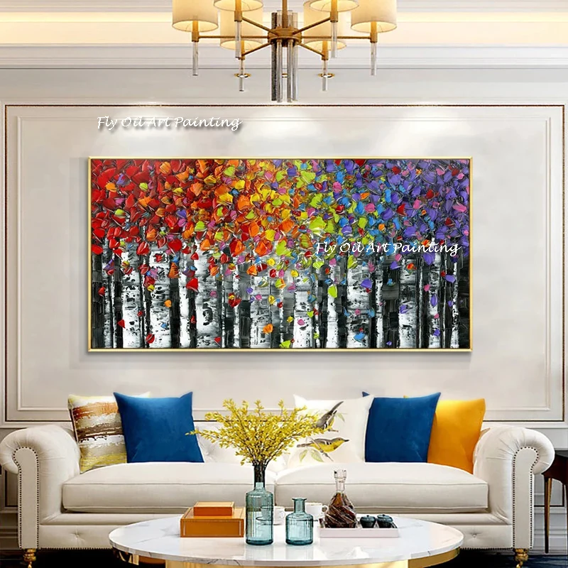 100% Abstract Oil Painting Winter Trees Have Special colored Trees  Modern Wall Art  for office Picture Home Decoration Painting