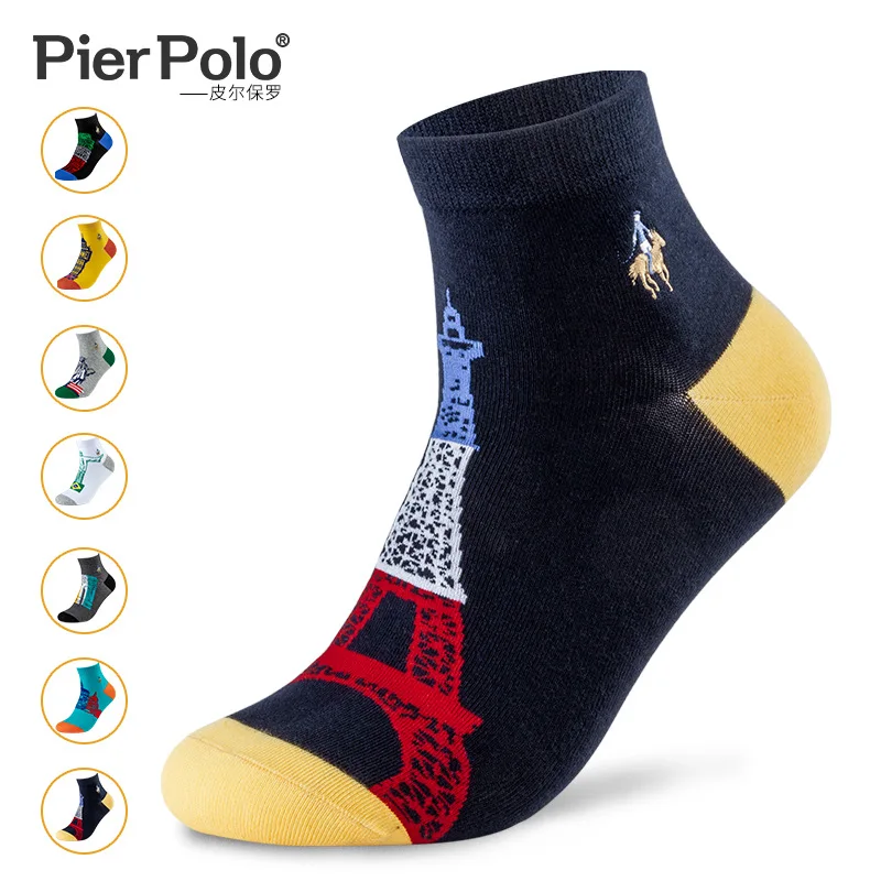 

PIER POLO Socks New Fashion World Famous Building Winter Brand Men Socks Cotton Socks Deodorant Embroidery Crew Socks Men