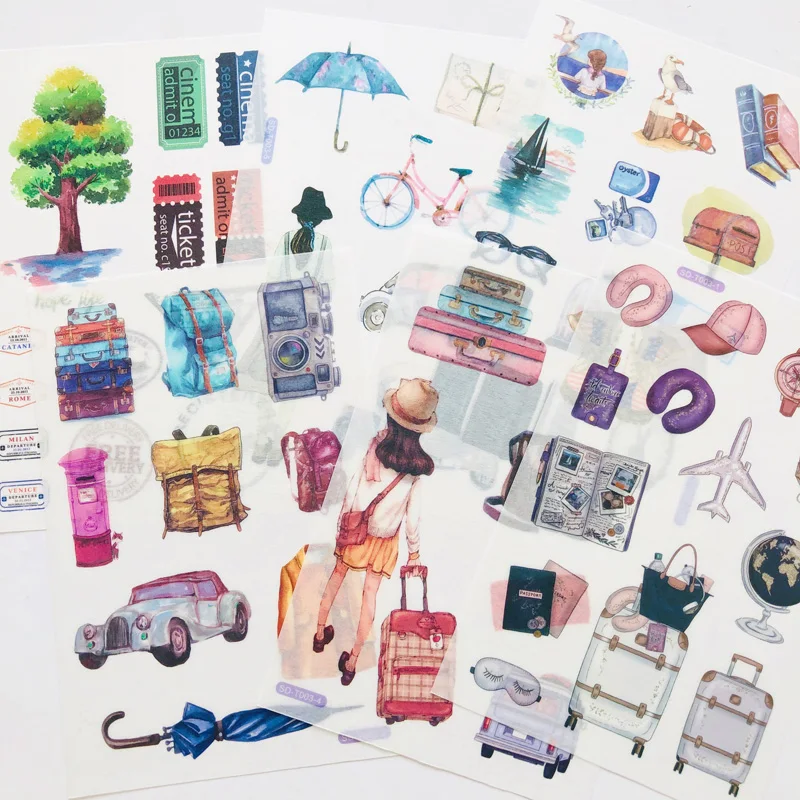 6 Sheets Journey Memory Bags Suitcase Paper Sticker Adhesive Stick Label