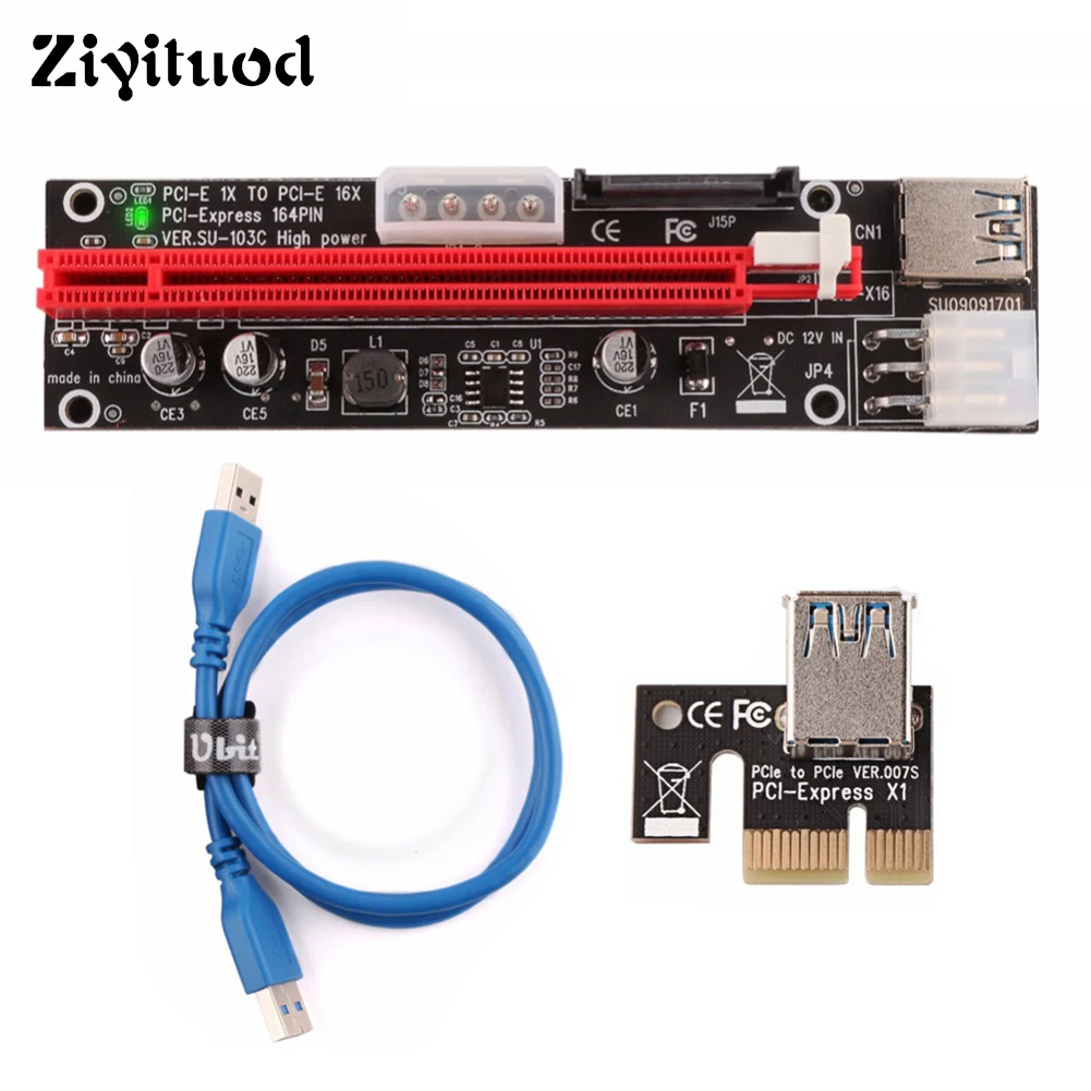 

Black 3in1 4pin 6pin SATA 15pin PCI-E Riser Express Card VER103C 1X to16X Extender USB 3.0 Adapter Cable For BTC Mining Miner