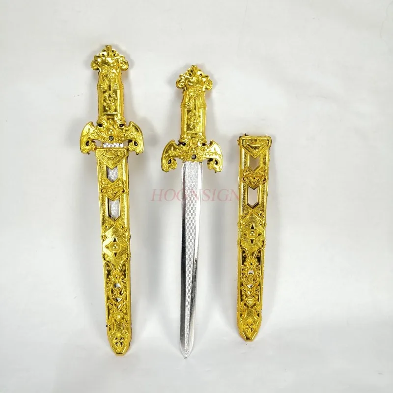 2pcs Length 27cm Plastic Swords gold color Children Toy Swords Performance Props Swords Belted Swords Princes Swords Toy Sword