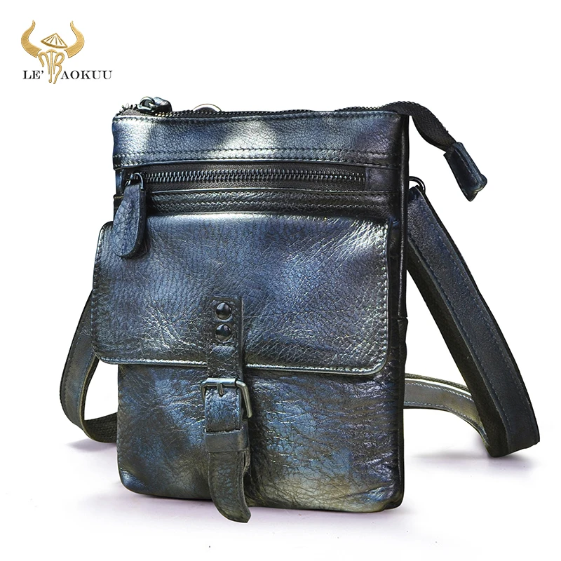 Natural Leather Men Multi-function Travel Blue Satchel Messenger Shoulder Crossbody Mochila Bag Fanny  Waist Belt Pack Bag 6574