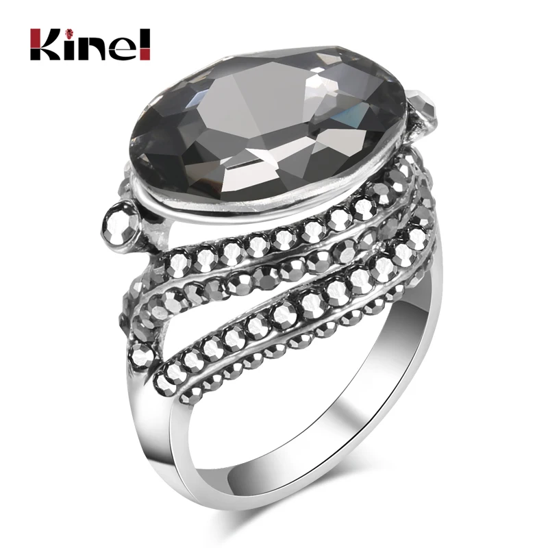 Kinel 2020 New Luxury Women Crystal Big Ring Silver Color Vintage Wedding Bride Rings Fashion Zircon Jewelry Wholesale