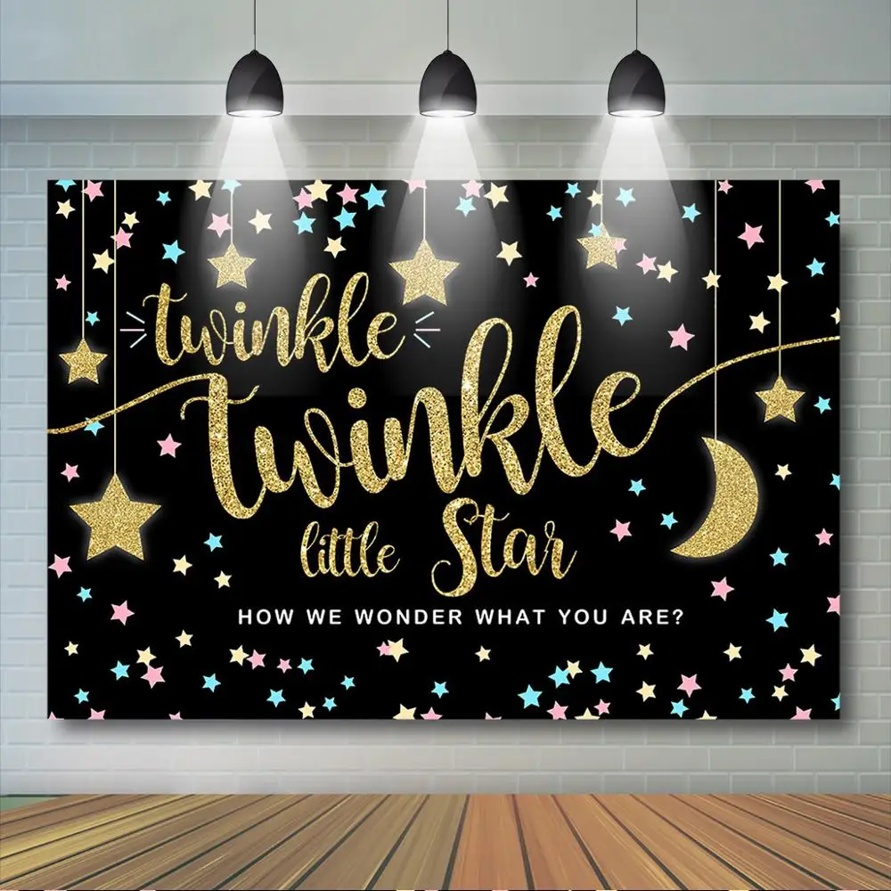 

Twinkle Little Star Backdrop Boy or Girl Pink Blue Gold Star Background Glitter Star Surprise Gender Reveal Party Banner