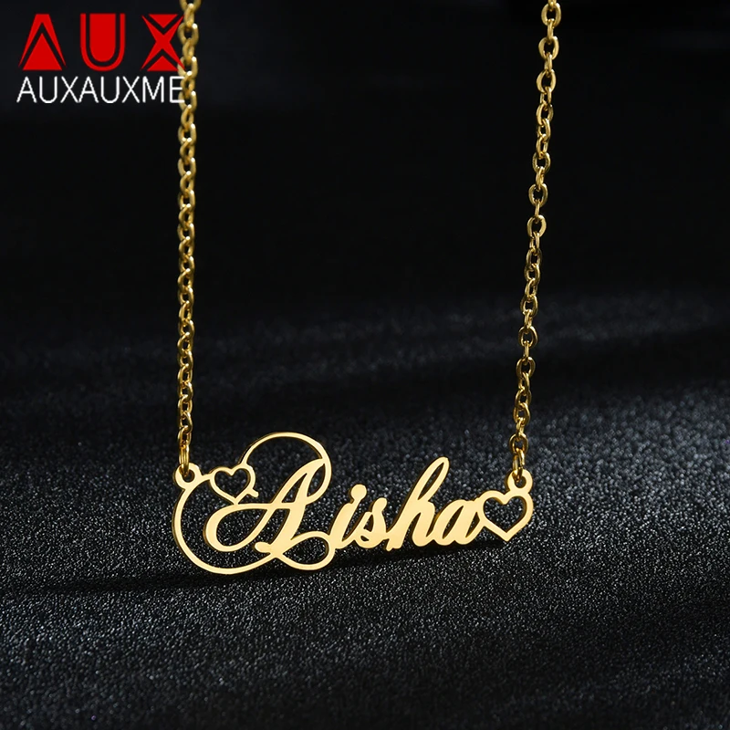 

Auxauxme Custom Name Choker Necklaces Golden Stainless Steel Heart Personlized Jewelry for Women Birthday Gifts