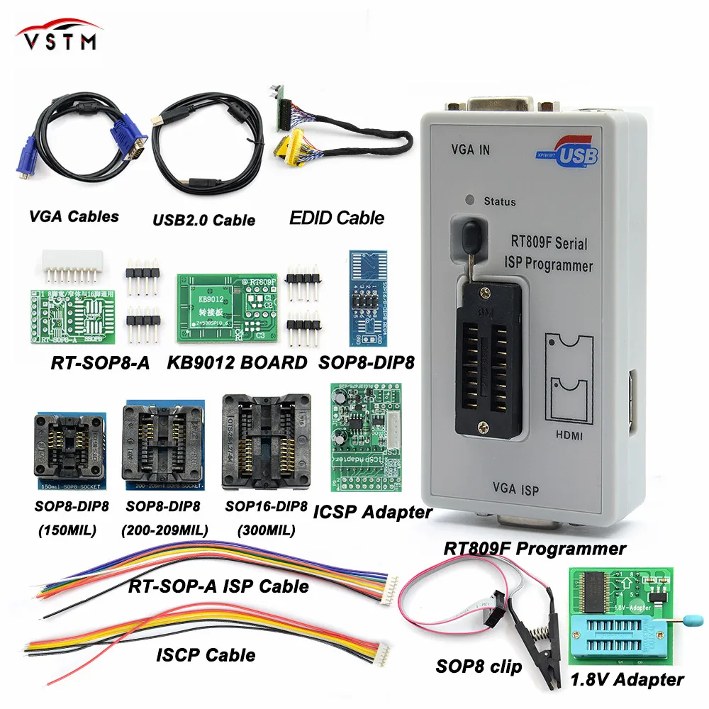 2023 Newest RT809F Serial ISP Programmer with Full adapters +EDID cable +ICSP bios Universal Programmer