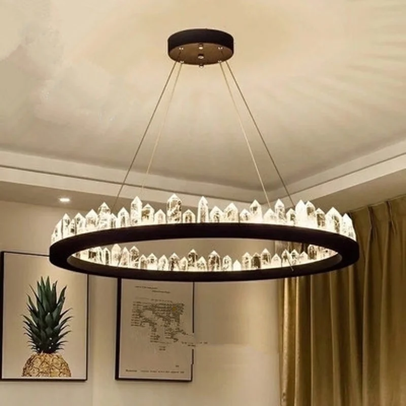 

Remote Nordic luxury Natural Crystal Pendent Lamp Circular Minimalist Designer Restaurant Household Hall Lamps