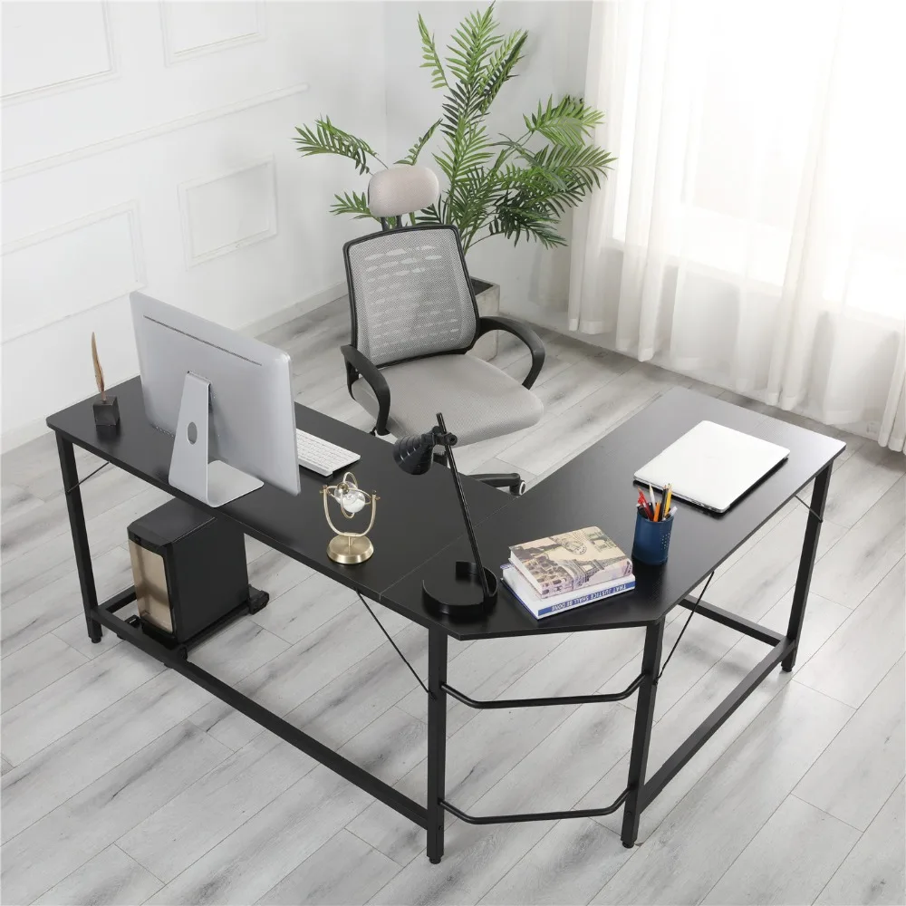 L-Shaped Desktop Computer Desk Study/Office Table Workstation Corner Table Easy to Assemble 3 Colors[US-W]