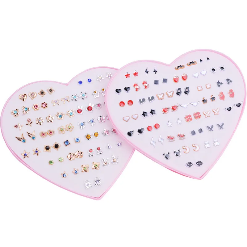 AOMU Multicolor Cryatal 36 Pairs Cartoon Hypoallergenic Plastic Stud Earrings Set For Women Girl Wedding Christmas Gifts Jewelry