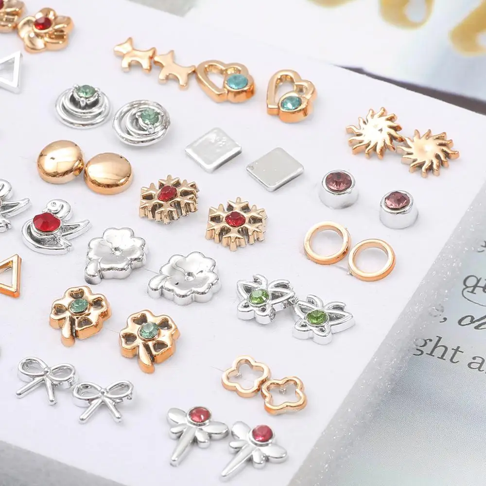 18-36Pairs/Set Fashion Daisy Rhinestone Candy Color Alloy Stud Earrings Set For Women Girls Butterfly Brincos Jewelry