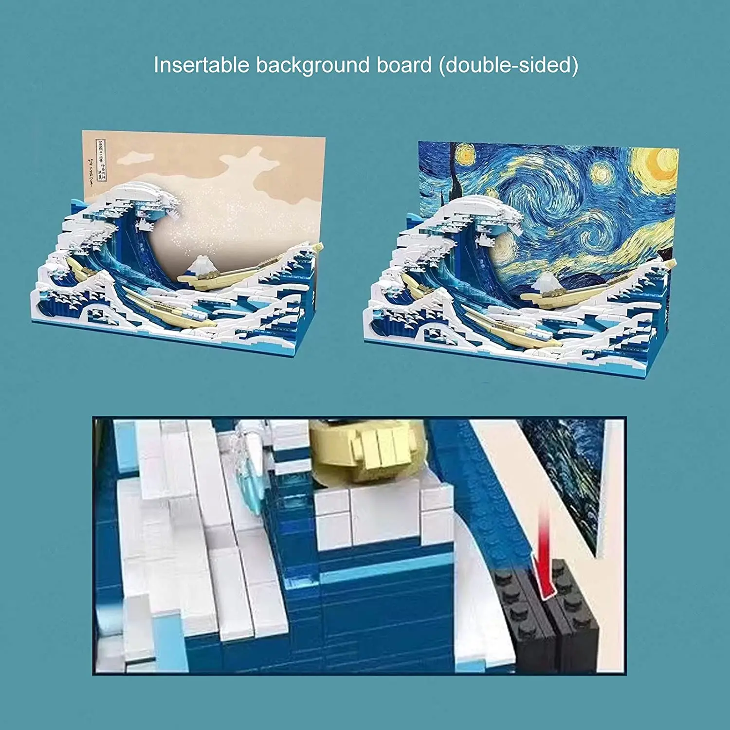 Peinture Créative et Célèbre de Nuit de Construction Japonaise, la Grande Vague au large d'Oke Agawa, Décoration de Maison, Modèle de Briques, Kit de Jouets pour Enfant, Cadeau