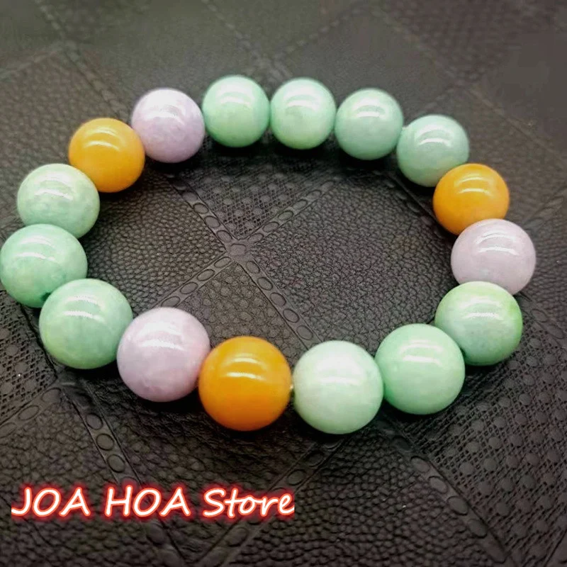 Natural Burma Jadeite A Cargo Bangle Round Bead Buddhist-bead Bracelet Jade Hand-string  Quality HandRing Jewelry