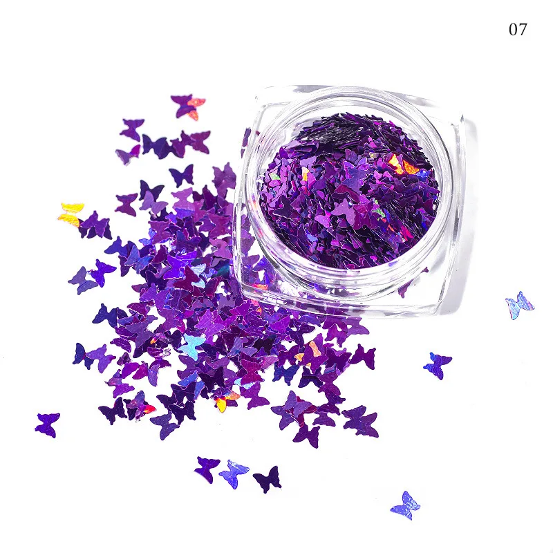 12 Colors Laser Butterfly Glitter Shiny Lip Gloss Glittering DIY Decor Butterflies Laser Flakes Lipgloss Base Mix Decorations 3g