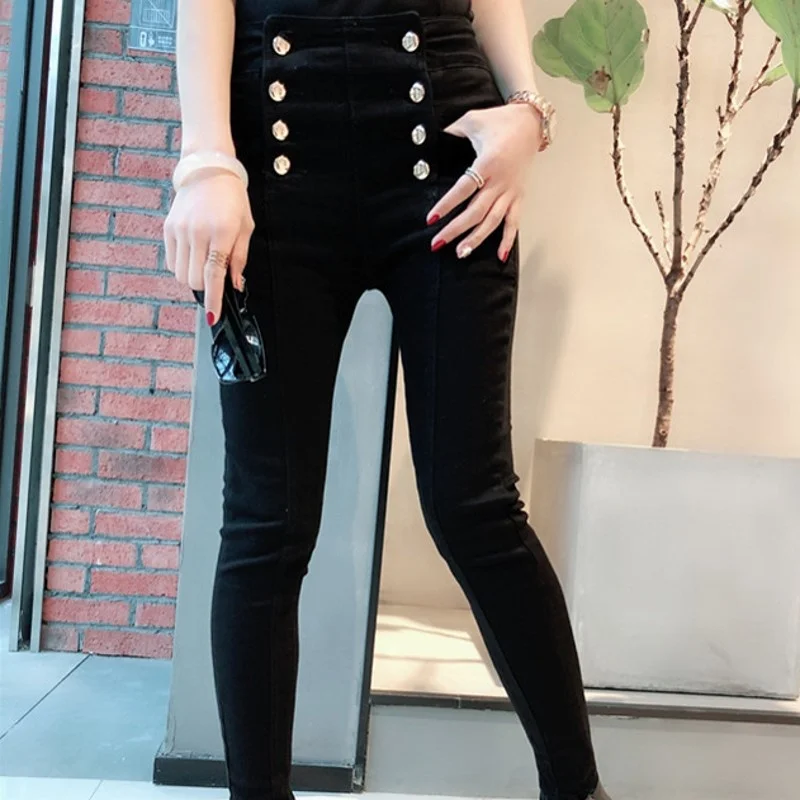 Autumn 2022 New Womens Black Stretch Pencil Pants Slim Korean Style High Waist Fashion Solid Casual Female Ankle-Length Pants