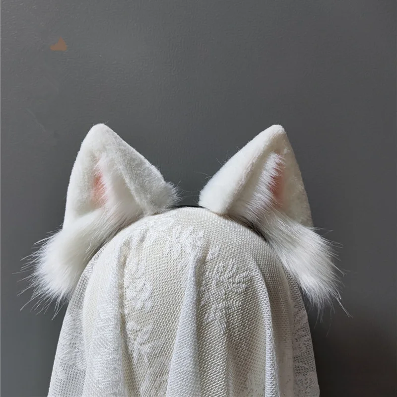 

New White Neko Ears Dog Cats Hairhoop Headwear for Anime Lolita Cosplay Costume Accessories