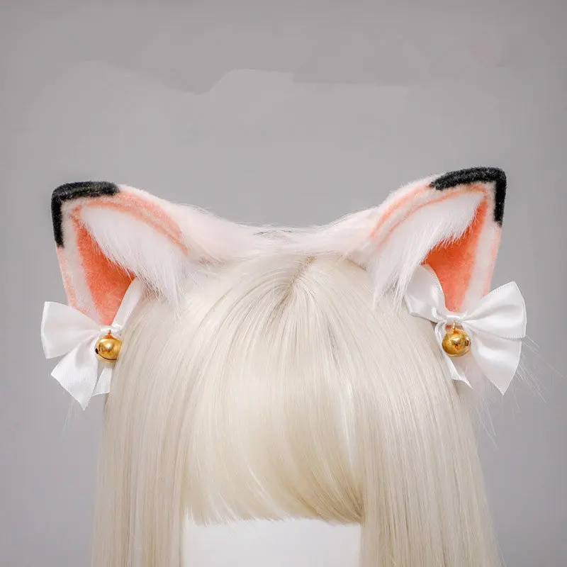 

Japanese Lolita Plush Pink Cat Ear Hair Band Women's Bow Headdress Hand Made Simulation Animal Ear Hair Band Cosplay Accessorie