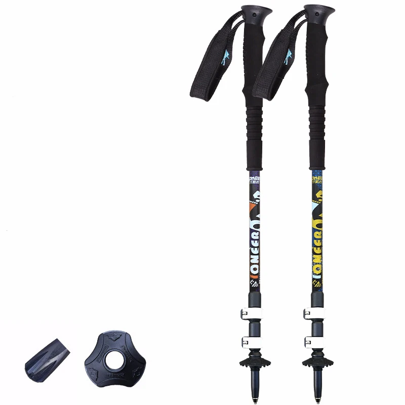 

Pioneer 1Pair Aluminum Alloy Walking Sticks Ultralight Trekking Pole 3 Sections Alpenstock Hiking Cane For Outdoor Climbing