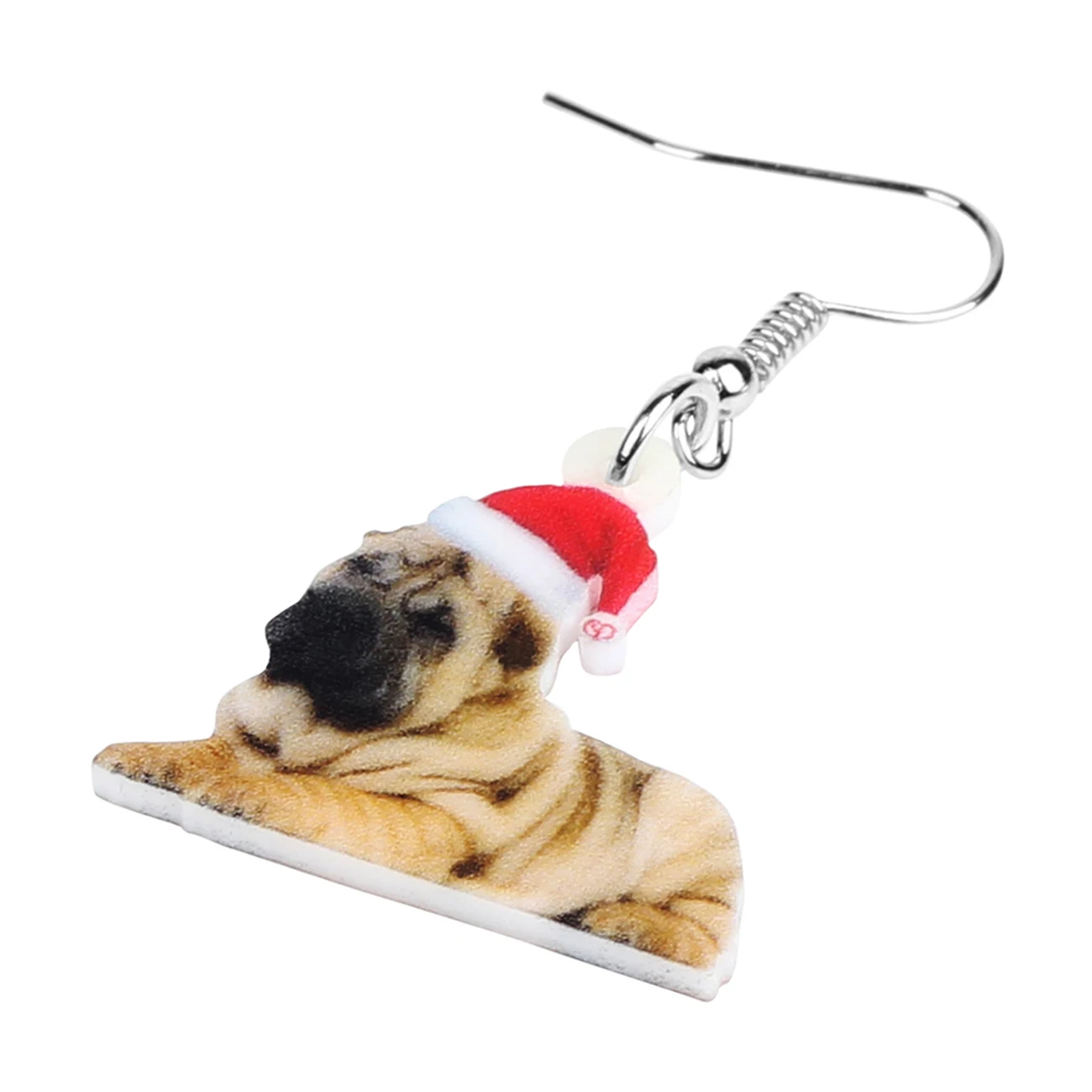 Bonsny Acrylic Christmas Hat Shar Pei Dog Earrings Drop Dangle Animal Jewelry For Women Girl Kid Party Decoration Gift Accessory