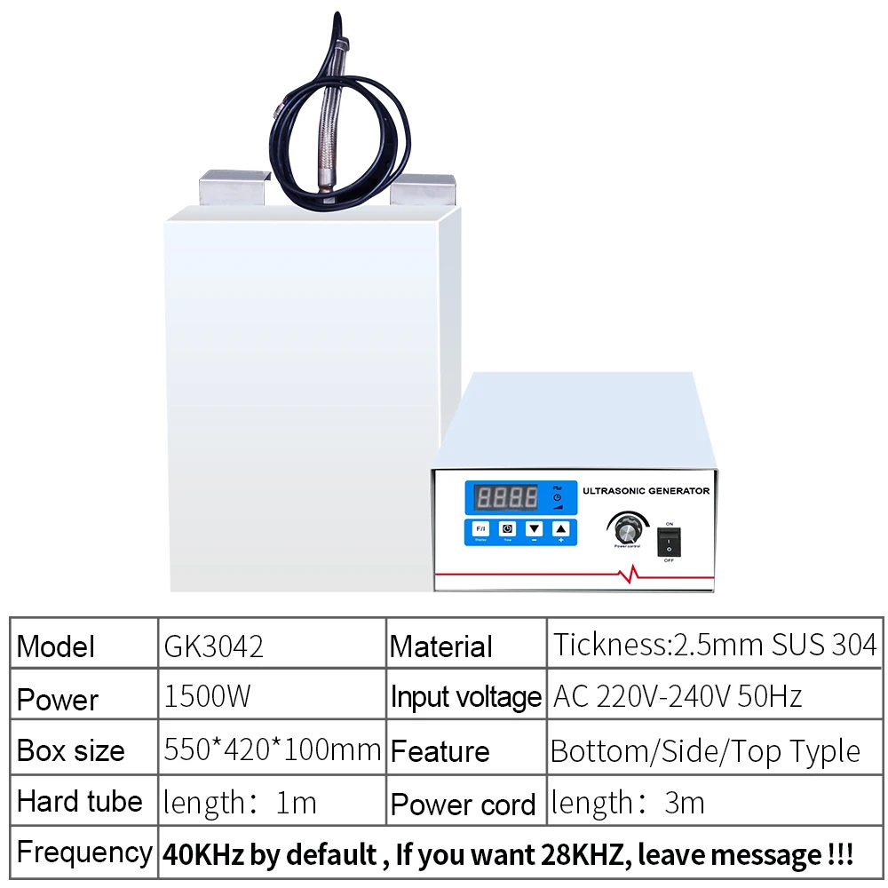 Granbo 1500W 40KHz Immersible Ultrasonic Vibration Transducer With Rigid Pipe For Cleaning Oil Rust Wax Auto Engine Remove oil