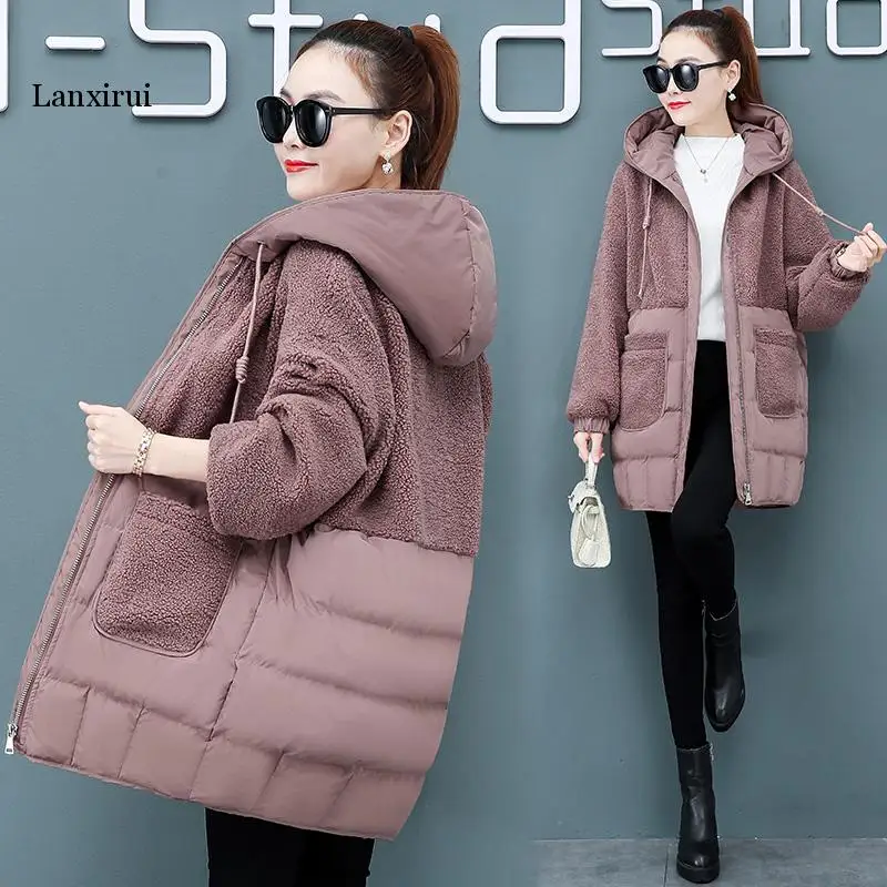 

Womens Winter Down Jacket Fashion 4XL Warm Hooded Coat Lady Cotton Parka Jackets Long jaqueta Femininos Outwear