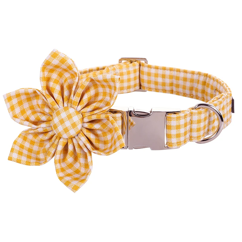 

Unique Style Paws Dog Collar with Flower Autumn Yellow Plaid Dog Collar Leash Set for Small Medium Large Dog