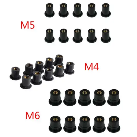 M4/M5/M6 고무 웰 너트, 블라인드 패스너, 윈드스크린, 바람막이, 페어링, 카울 패스너 액세서리, 오토바이, 10 개