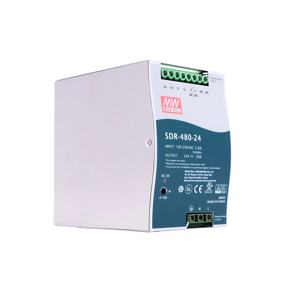 Original Mean Well SDR-480 series meanwell DC 24V 48V 480W Single Output Industrial DIN Rail with PFC Function Power Supply