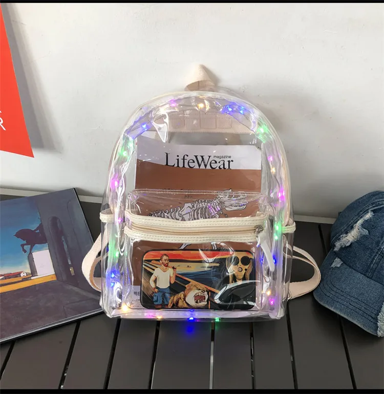 Pvc Waterproof Transparent School Bag Fashion With Light Backpacks High Quality Large Capacity Backpack Solid Clear Backpack