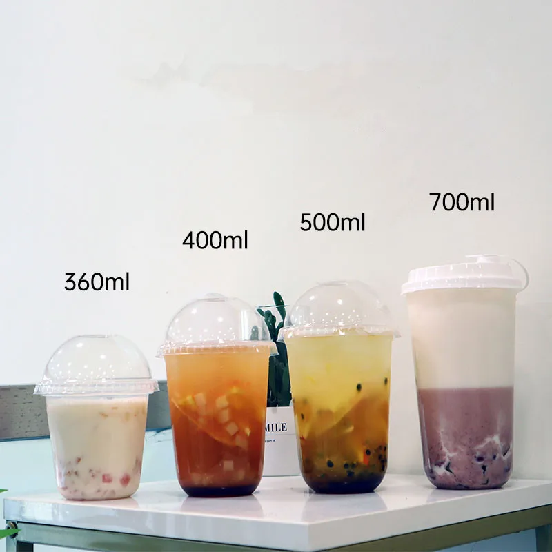 50pcs Creative 90mm caliber disposable milk tea cup transparent plastic bubble tea coffee juice yougurt drinking cups with lids