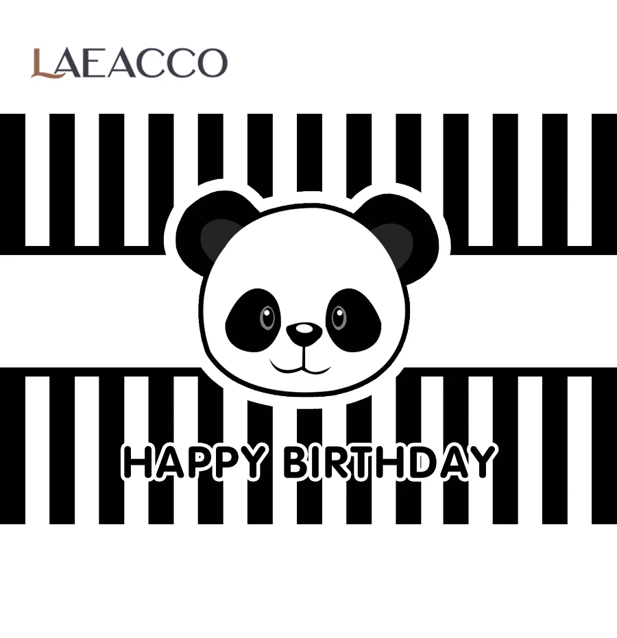 

Laeacco Vinyl Panda Birthday Party Backdrop For Photography Black White Stripe Banner Portrait Photographic Background Photocall