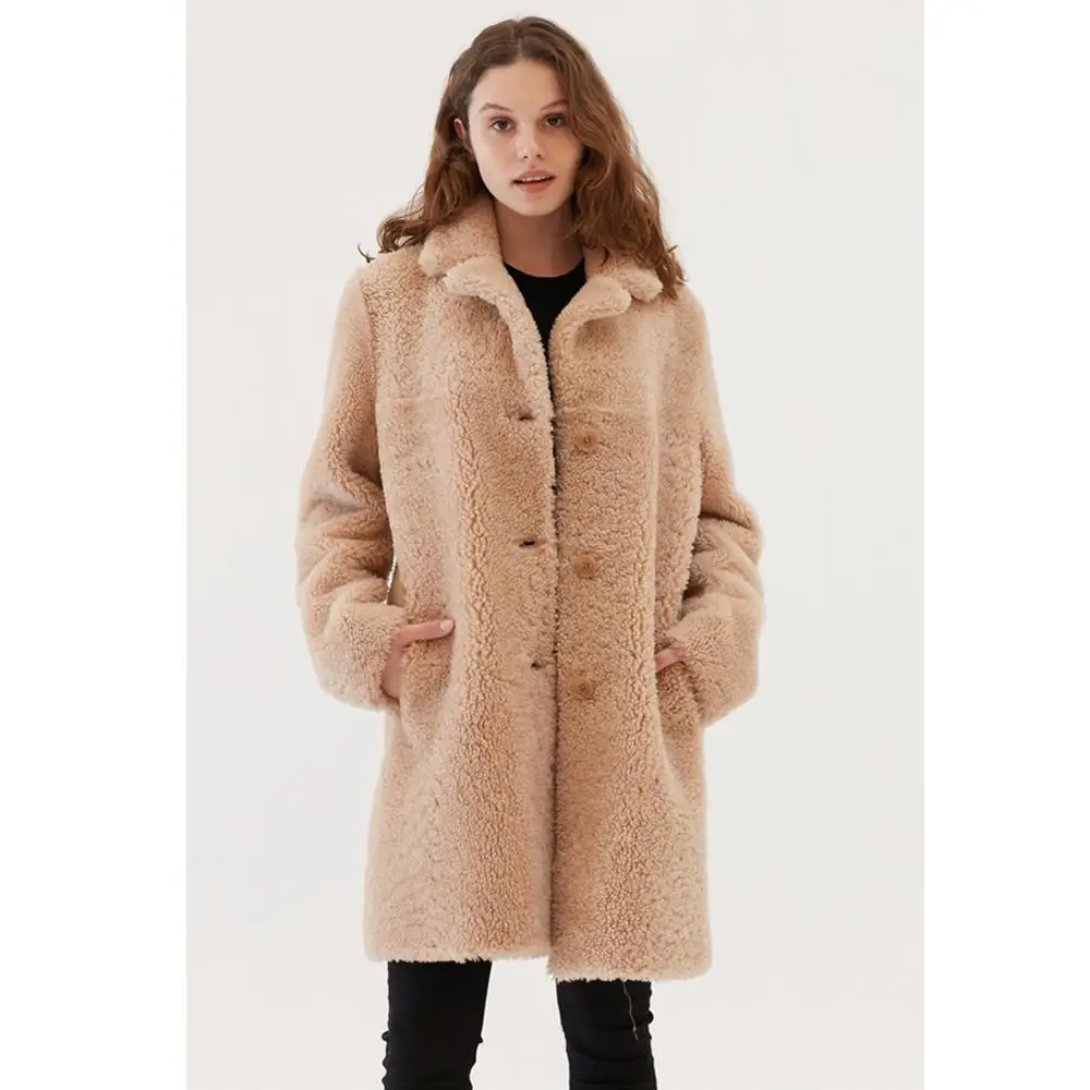 Womens Classic Shearling Coat Turkey Fur Coat Long Leather Jacket Womens Wool Coat Warmest Winter Coats