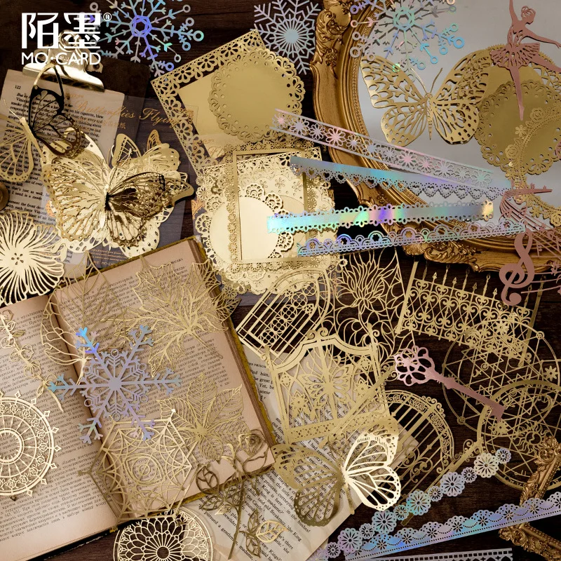 10pcs/pack Bronzing Hollow Lace Paper Romantic Story Series Creative Ins Hand Account Decoration Note Material Paper