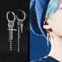 1 PC Rock Hip Hop Grunge Punk Earring Unisex Stud Earring Mens Single Spike Stainless Steel Cross Dangle Earring Guys Jewelry